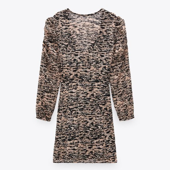 ZARA Animal Print V-Neck Bow Mini Dress - Picture 5 of 7